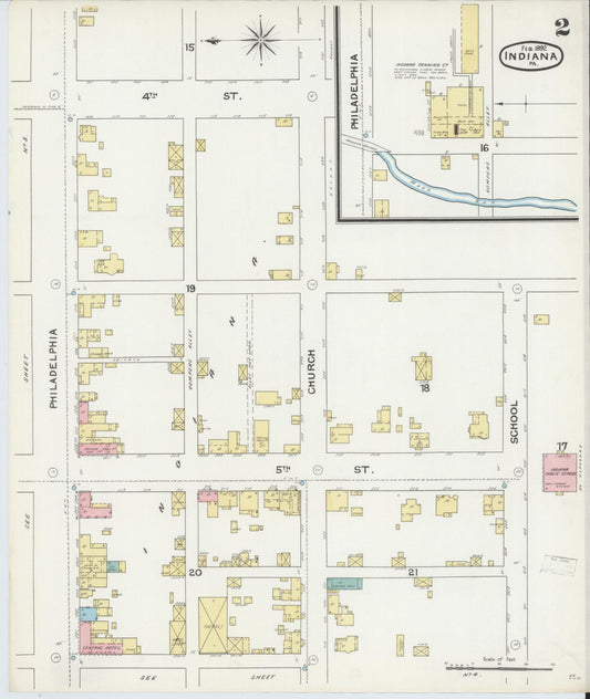 Sanborn Fire Insurance Map from Indiana, Indiana County, Pennsylvania (1892), Sheet #0002 - Historic Sanborn Fire Insurance Map Print, vintage old map wall art, antique decor, genealogy gift, Sanborn Fire Insurance Map from Indiana Indiana map