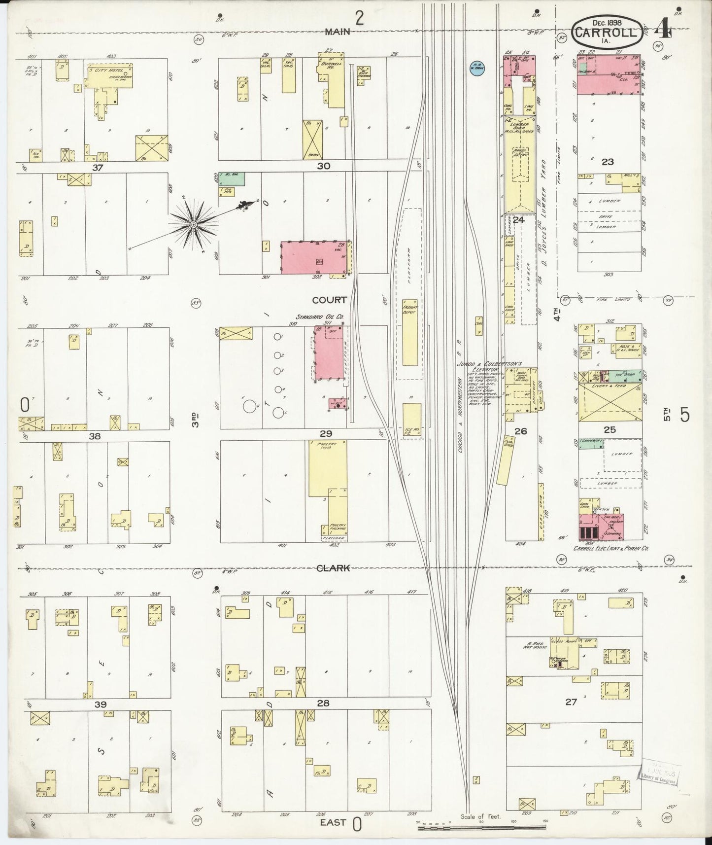 Sanborn Fire Insurance Map from Carroll, Carroll County, Iowa (1898), Sheet #0004 - Historic Sanborn Fire Insurance Map Print, vintage old map wall art