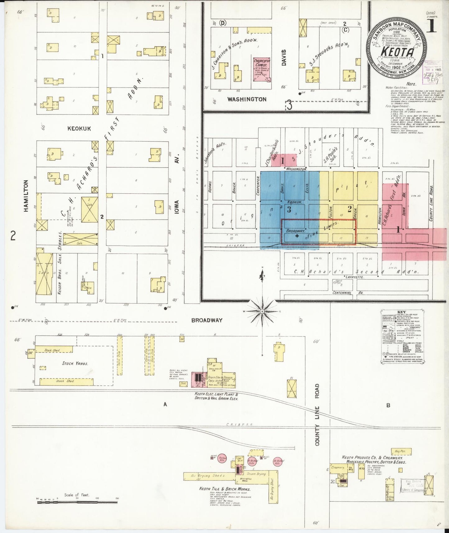 Sanborn Fire Insurance Map from Keota, Keokuk County, Iowa (1902), Sheet #0001 - Historic Sanborn Fire Insurance Map Print, vintage old map wall art