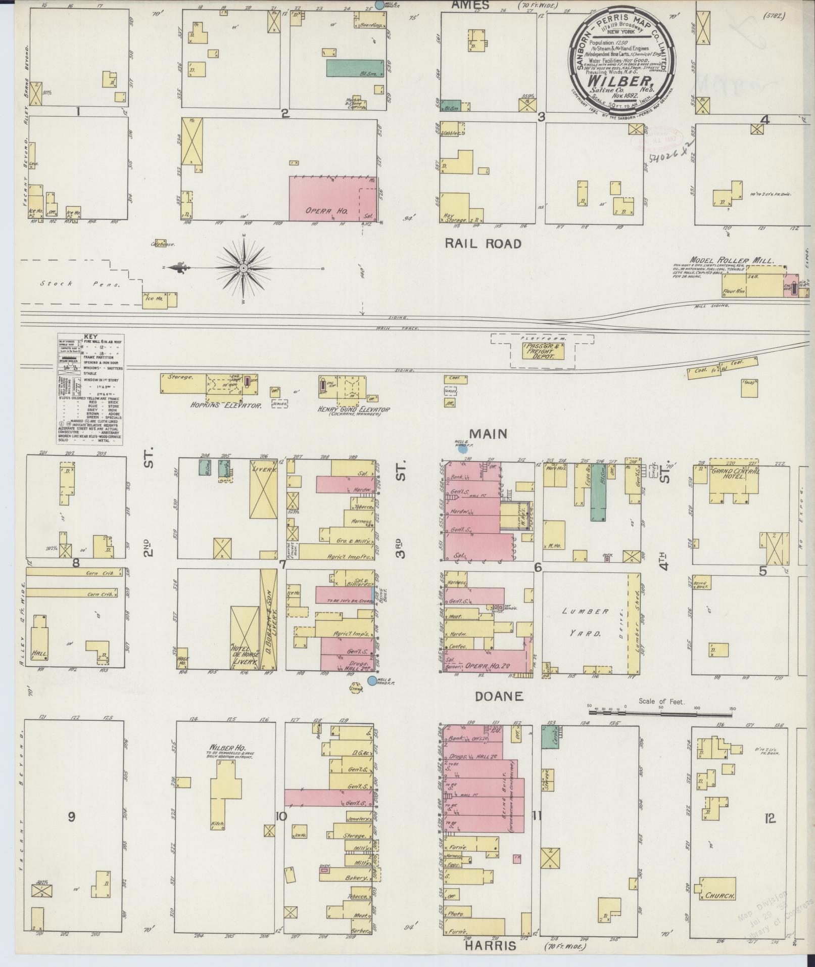 Sanborn Fire Insurance Map from Wilber, Saline County, Nebraska (1892), Sheet #0001 - Historic Sanborn Fire Insurance Map Print, vintage old map wall art, antique decor, genealogy gift, Nebraska Nebraska map