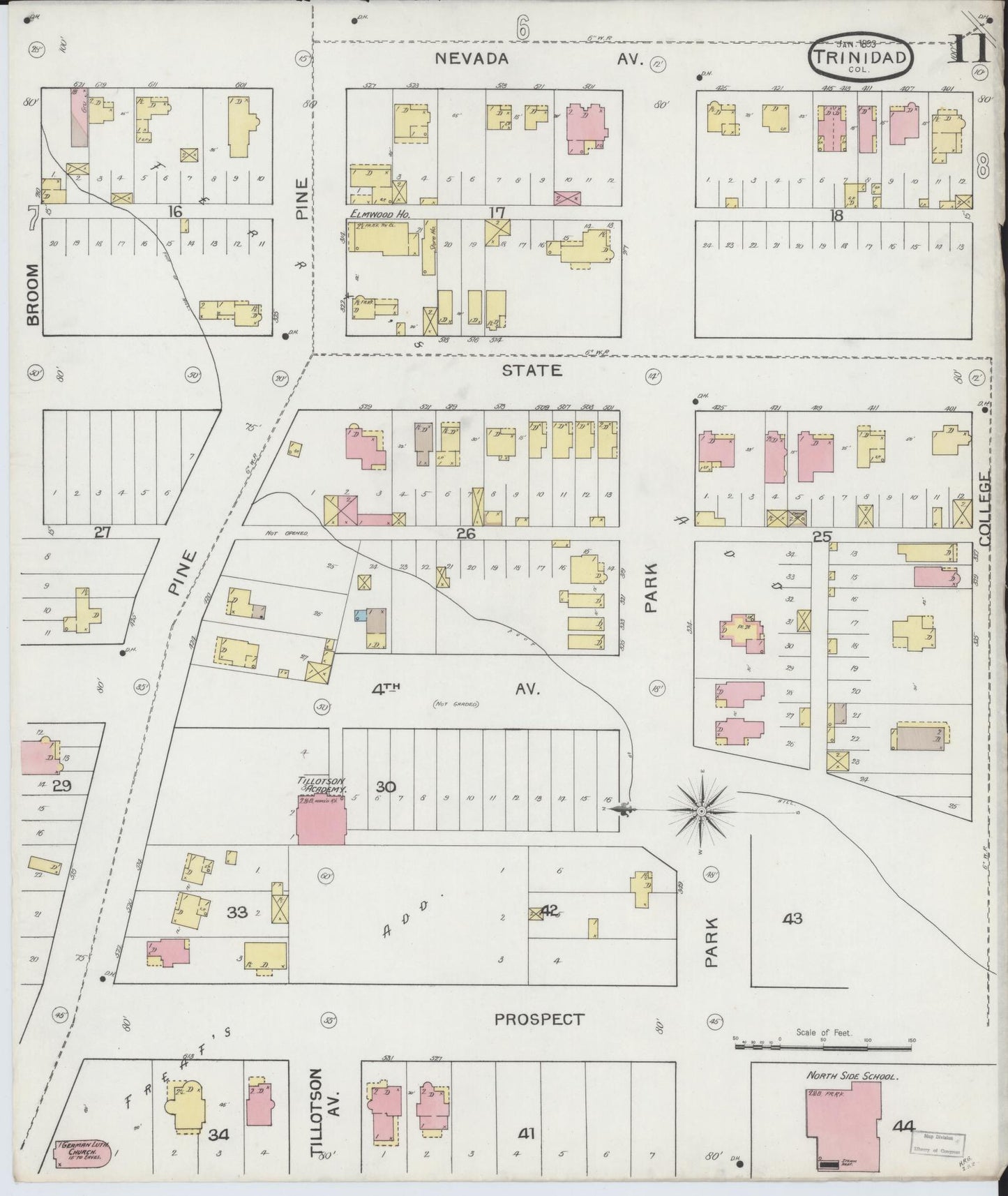 Sanborn Fire Insurance Map from Trinidad, Las Animas County, Colorado (1893), Sheet #0011 - Complete Map Set gallery image, historic Sanborn map, vintage wall art, Colorado Colorado