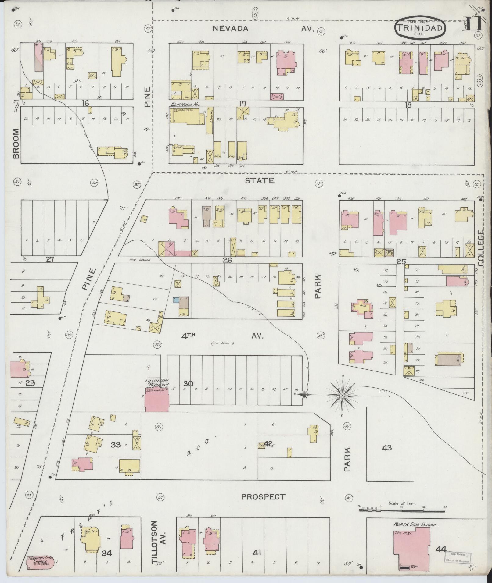Sanborn Fire Insurance Map from Trinidad, Las Animas County, Colorado (1893), Sheet #0011 - Complete Map Set gallery image, historic Sanborn map, vintage wall art, Colorado Colorado