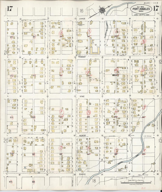 Sanborn Fire Insurance Map from Port Angeles, Clallam County, Washington (1949), Sheet #0017 - Historic Sanborn Fire Insurance Map Print, vintage old map wall art, antique decor, genealogy gift, Washington Washington map