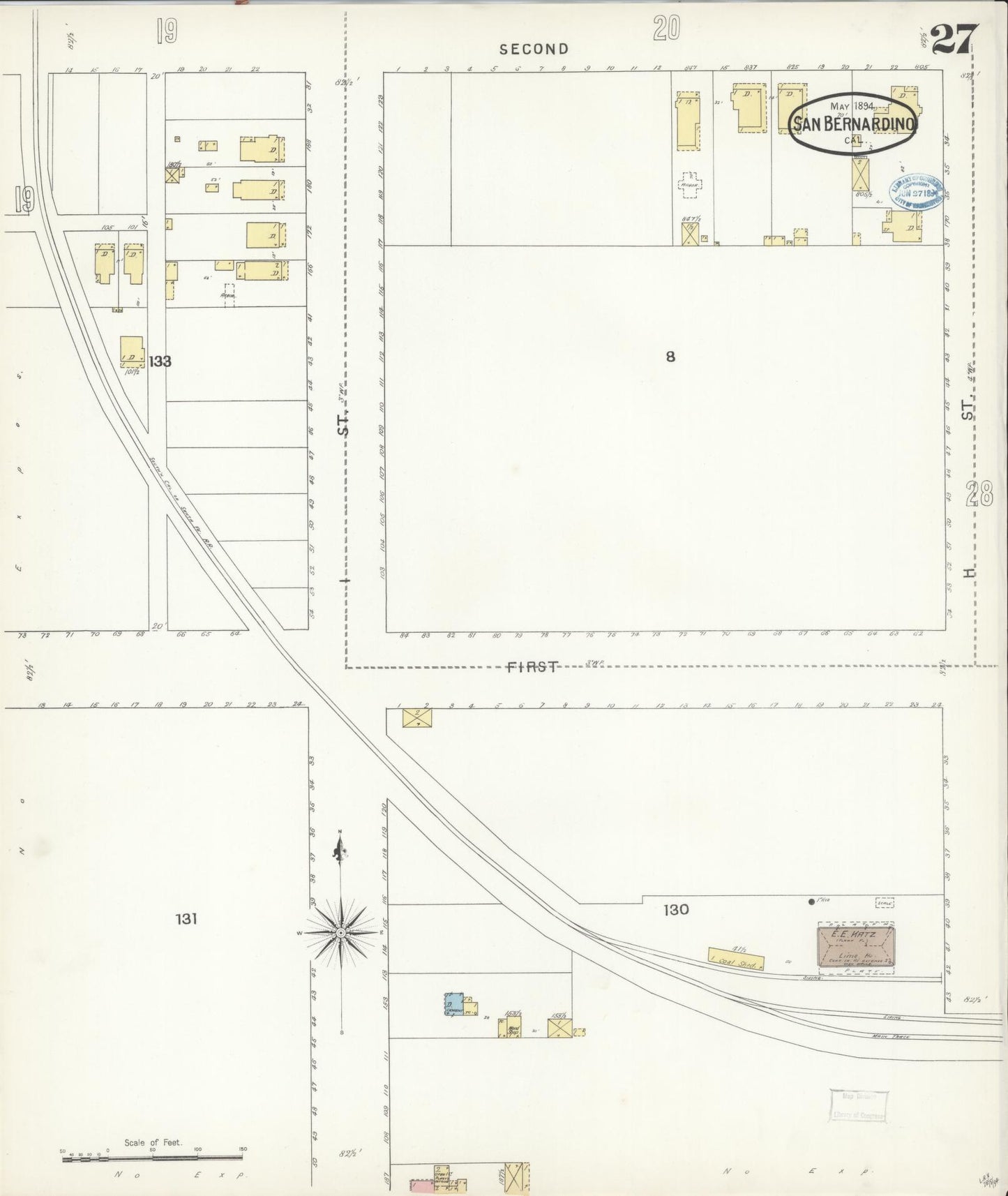 Sanborn Fire Insurance Map from San Bernardino, San Bernardino County, California (1894), Sheet #0027 - Complete Map Set gallery image, historic Sanborn map, vintage wall art, California California