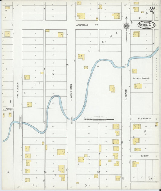 Sanborn Fire Insurance Map from Forrest City, Saint Francis County, Arkansas (1919), Sheet #0002 - Historic Sanborn Fire Insurance Map Print, vintage old map wall art, antique decor, genealogy gift, Arkansas Arkansas map