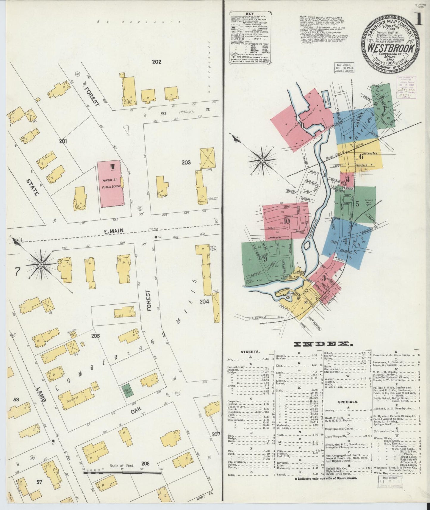 Sanborn Fire Insurance Map from Westbrook, Cumberland County, Maine (1903), Sheet #0001 - Complete Map Set gallery image, historic Sanborn map, vintage wall art, Maine Maine
