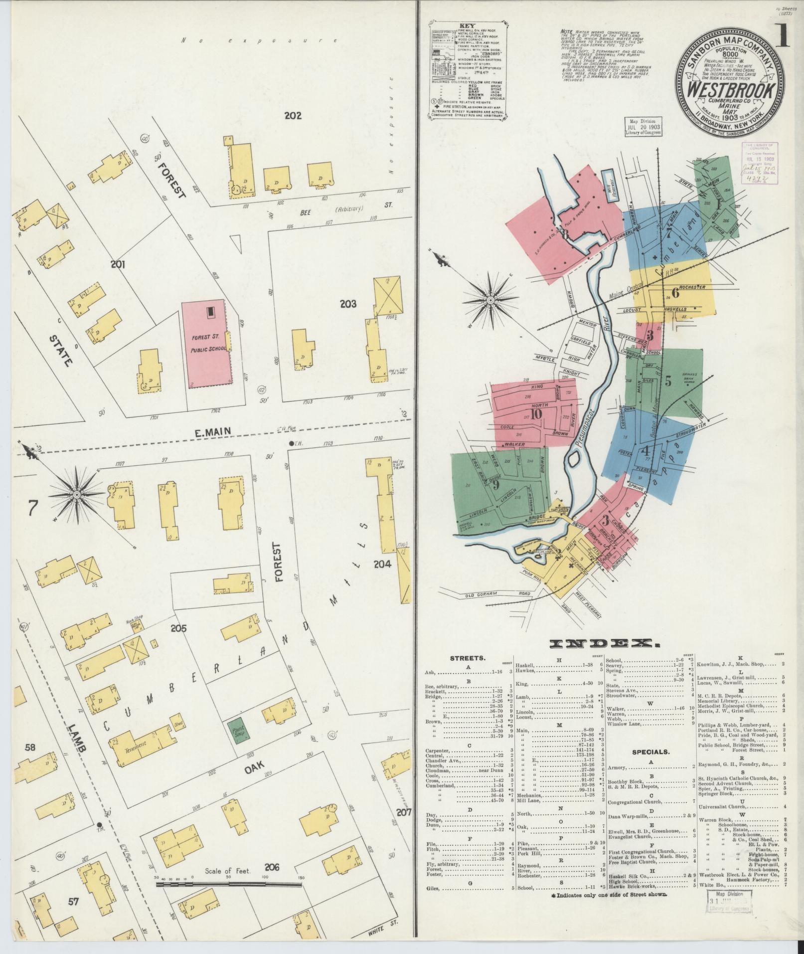 Sanborn Fire Insurance Map from Westbrook, Cumberland County, Maine (1903), Sheet #0001 - Complete Map Set gallery image, historic Sanborn map, vintage wall art, Maine Maine