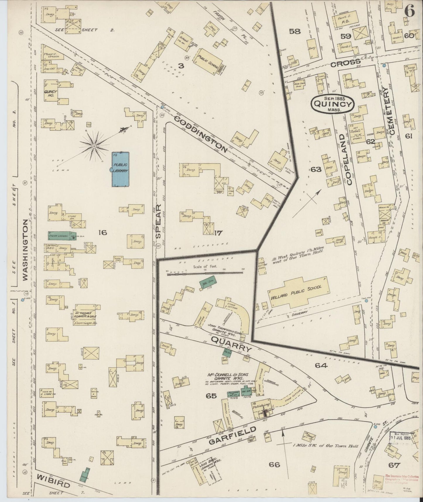 Sanborn Fire Insurance Map from Quincy, Norfolk County, Massachusetts (1885), Sheet #0006 - Complete Map Set gallery image, historic Sanborn map, vintage wall art, Massachusetts Massachusetts