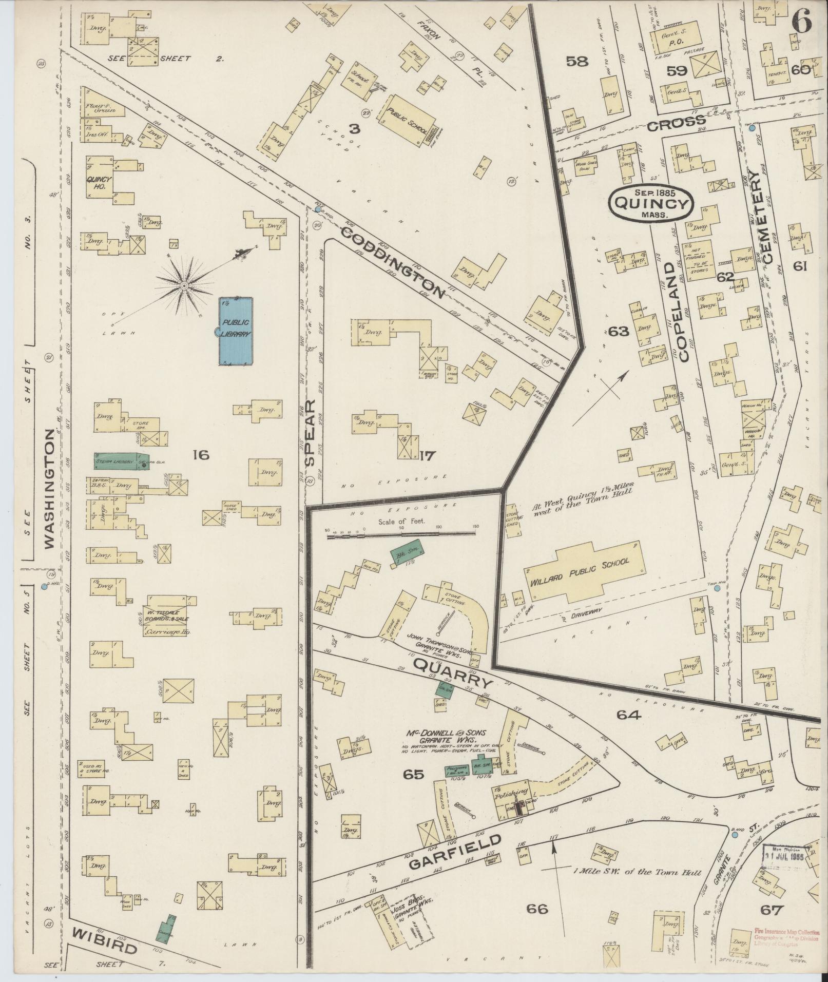 Sanborn Fire Insurance Map from Quincy, Norfolk County, Massachusetts (1885), Sheet #0006 - Complete Map Set gallery image, historic Sanborn map, vintage wall art, Massachusetts Massachusetts
