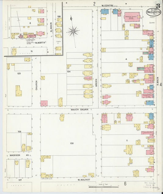 Sanborn Fire Insurance Map from Nazareth, Northampton County, Pennsylvania (1904), Sheet #0003 - Historic Sanborn Fire Insurance Map Print, vintage old map wall art, antique decor, genealogy gift, Pennsylvania Pennsylvania map