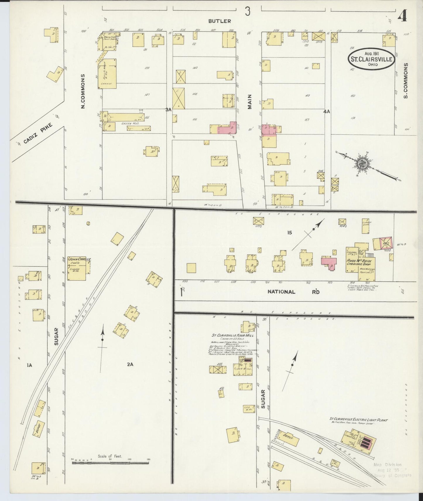 Sanborn Fire Insurance Map from Saint Clairsville, Belmont County, Ohio (1911), Sheet #0004 - Historic Sanborn Fire Insurance Map Print, vintage old map wall art, antique decor, genealogy gift, Ohio Ohio map