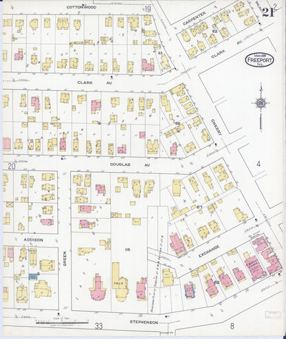 Sanborn Fire Insurance Map from Freeport, Stephenson County, Illinois (1918), Sheet #0021 - Complete Map Set gallery image, historic Sanborn map, vintage wall art, Illinois Illinois