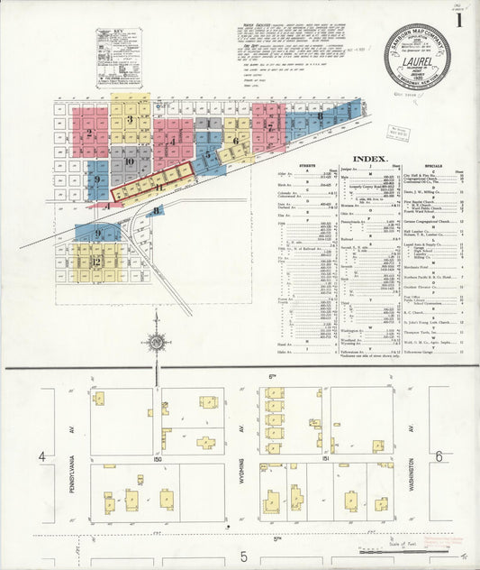 Sanborn Fire Insurance Map from Laurel, Yellowstone County, Montana (1920), Sheet #0001 - Complete Map Set gallery image, historic Sanborn map, vintage wall art, Montana Montana
