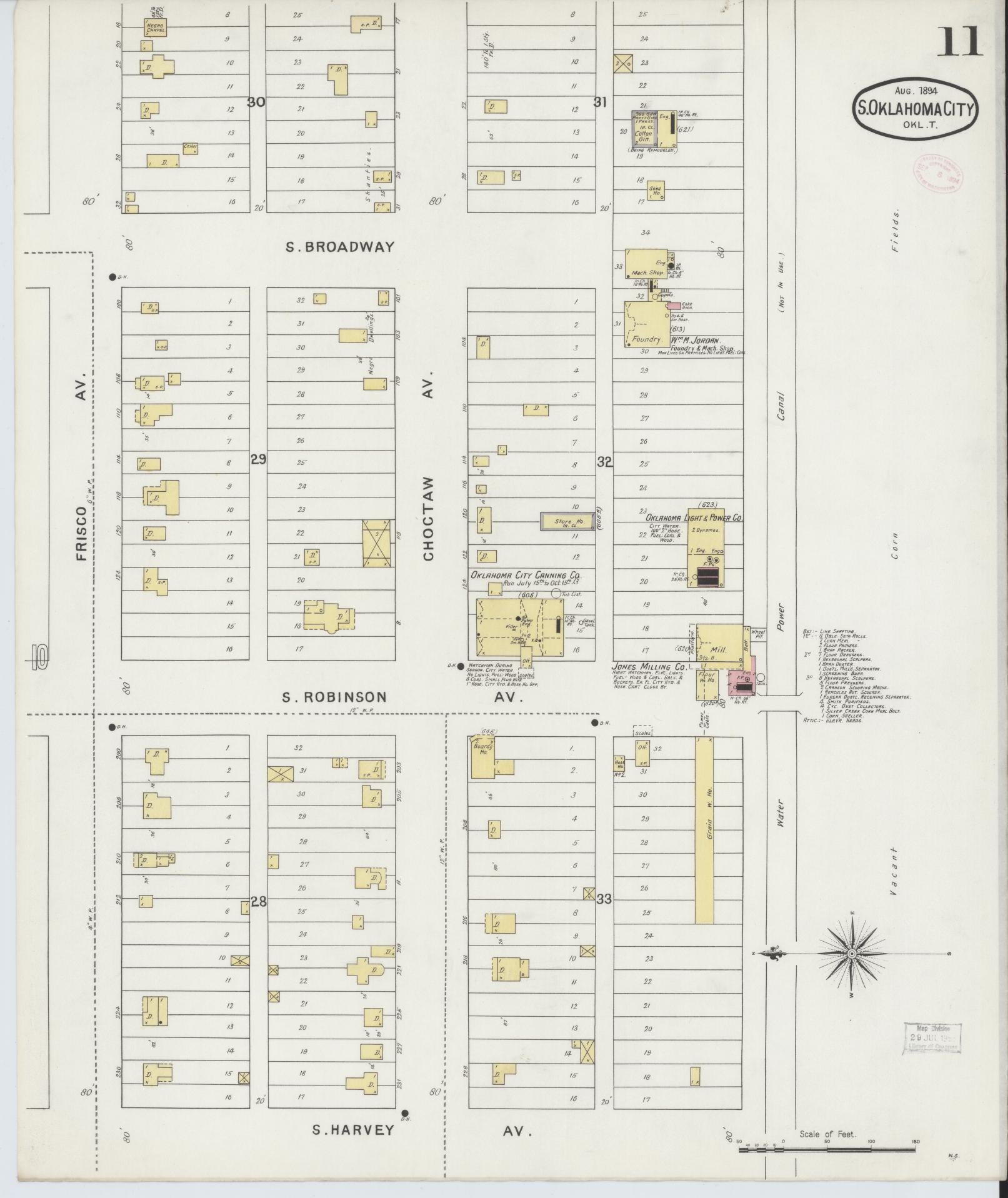 Sanborn Fire Insurance Map from Oklahoma City, Oklahoma County, Oklahoma (1894), Sheet #0011 - Complete Map Set gallery image, historic Sanborn map, vintage wall art, Oklahoma City Oklahoma