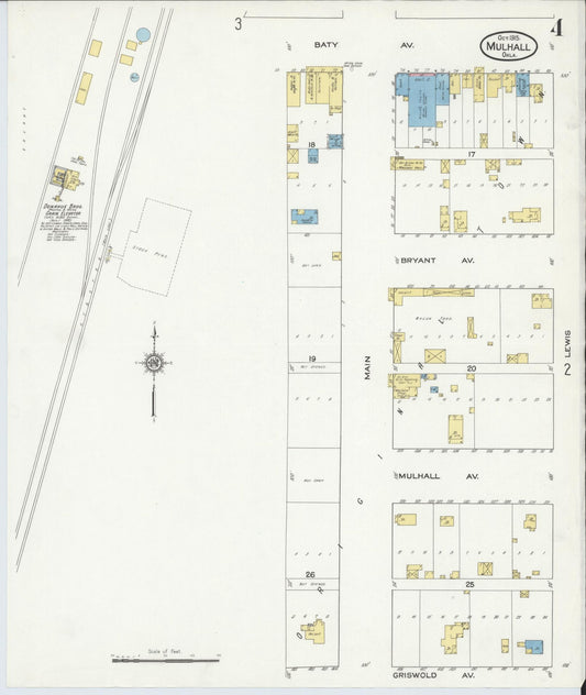 Sanborn Fire Insurance Map from Mulhall, Logan County, Oklahoma (1915), Sheet #0004 - Historic Sanborn Fire Insurance Map Print, vintage old map wall art, antique decor, genealogy gift, Oklahoma Oklahoma map