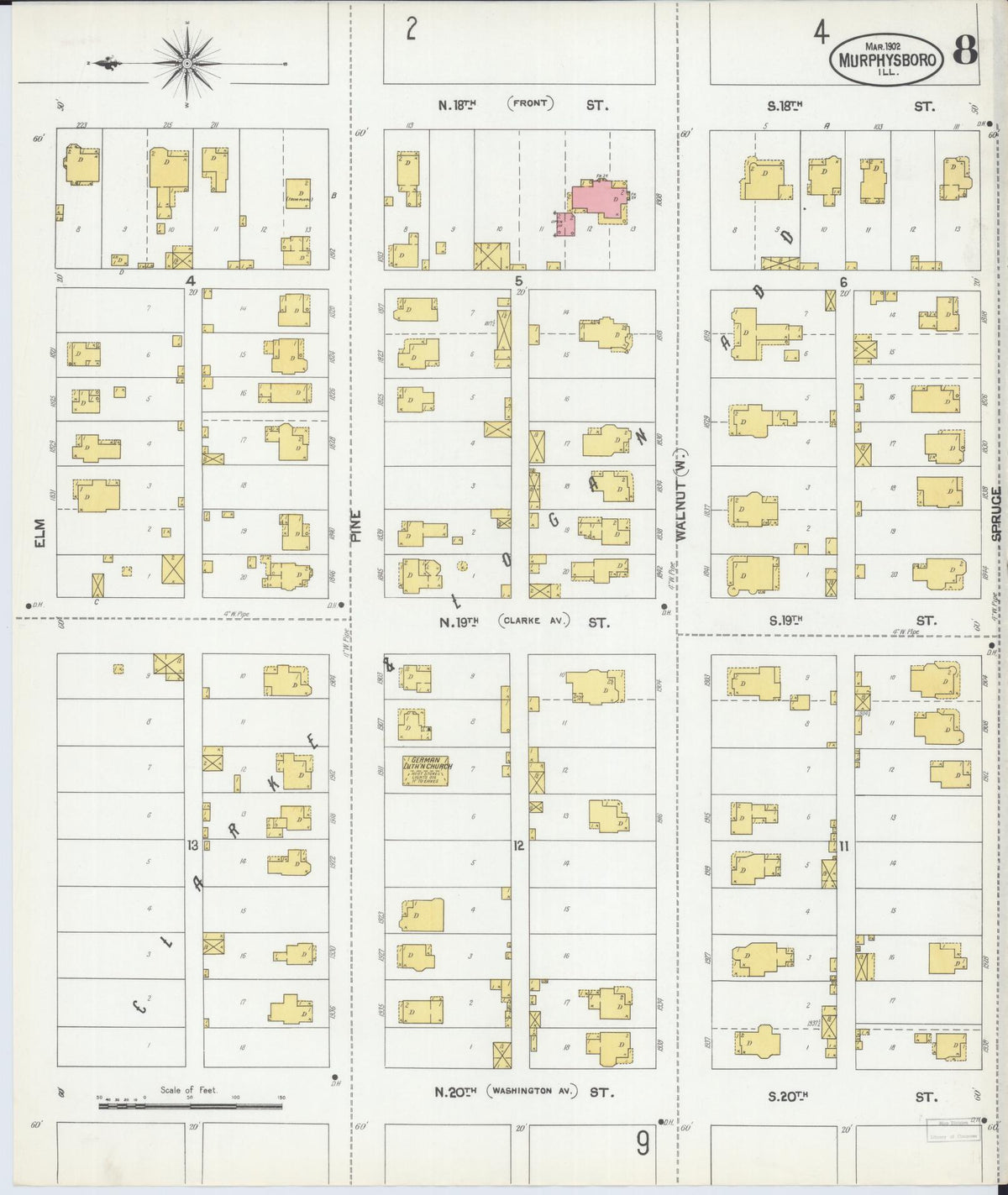 Sanborn Fire Insurance Map from Murphysboro, Jackson County, Illinois (1902), Sheet #0008 - Historic Sanborn Fire Insurance Map Print, vintage old map wall art, antique decor, genealogy gift, Illinois Illinois map