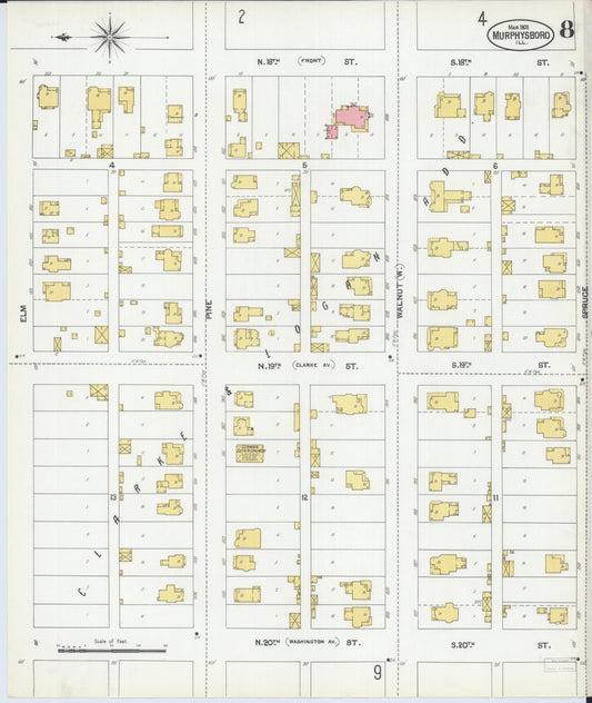 Sanborn Fire Insurance Map from Murphysboro, Jackson County, Illinois (1902), Sheet #0008 - Historic Sanborn Fire Insurance Map Print, vintage old map wall art, antique decor, genealogy gift, Illinois Illinois map