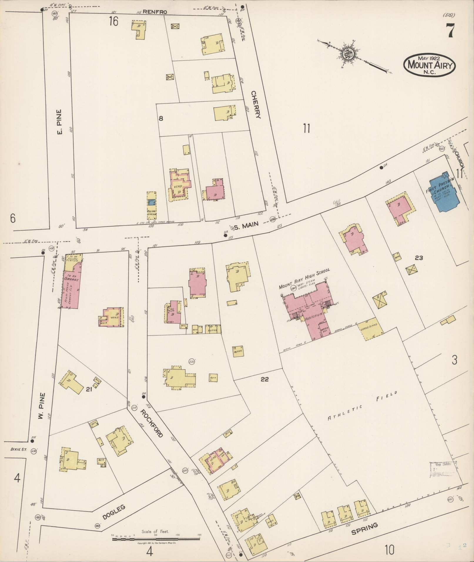 Sanborn Fire Insurance Map from Mount Airy, Surry County, North Carolina (1922), Sheet #0007 - Complete Map Set gallery image, historic Sanborn map, vintage wall art, North Carolina North Carolina