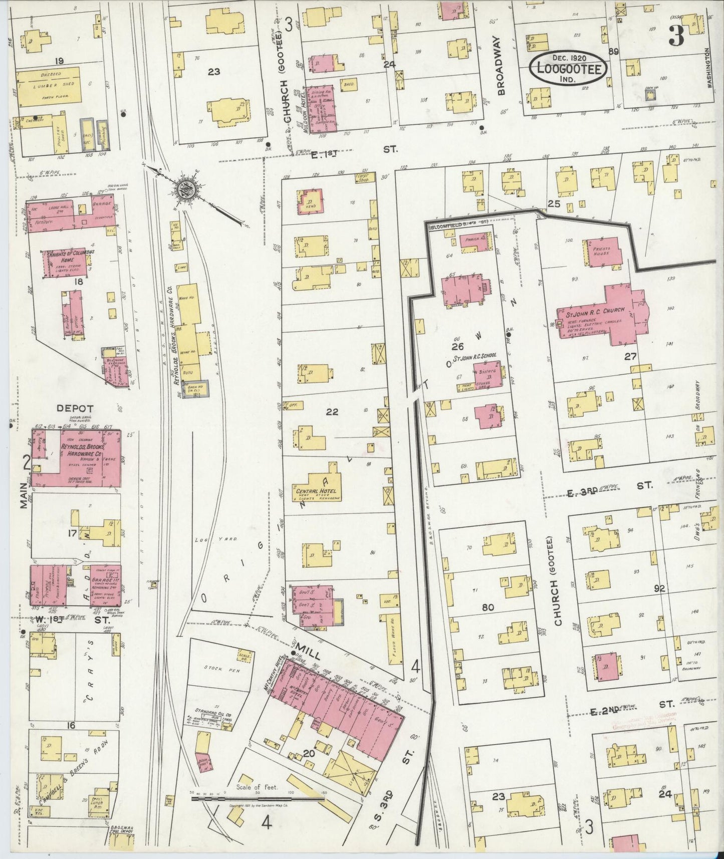 Sanborn Fire Insurance Map from Loogootee, Martin County, Indiana (1920), Sheet #0003 - Complete Map Set gallery image, historic Sanborn map, vintage wall art, Indiana Indiana