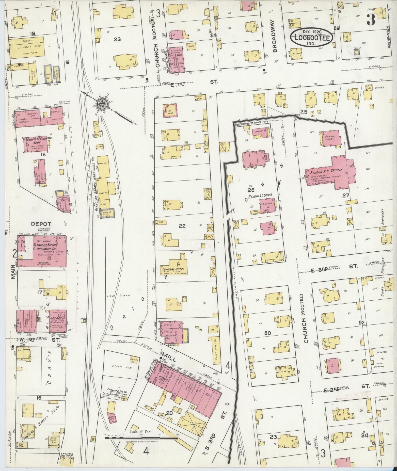 Sanborn Fire Insurance Map from Loogootee, Martin County, Indiana (1920), Sheet #0003 - Complete Map Set gallery image, historic Sanborn map, vintage wall art, Indiana Indiana