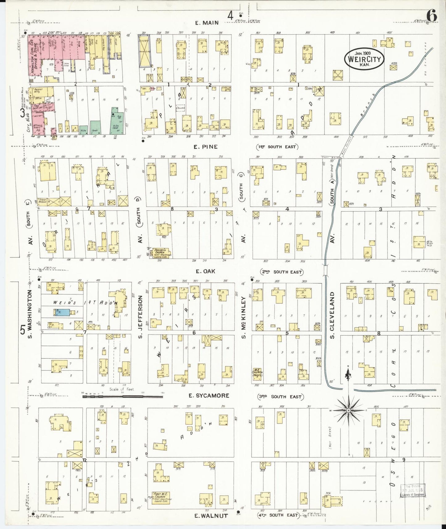 Sanborn Fire Insurance Map from Weir, Cherokee County, Kansas (1909), Sheet #0006 - Historic Sanborn Fire Insurance Map Print, vintage old map wall art, antique decor, genealogy gift, Kansas Kansas map