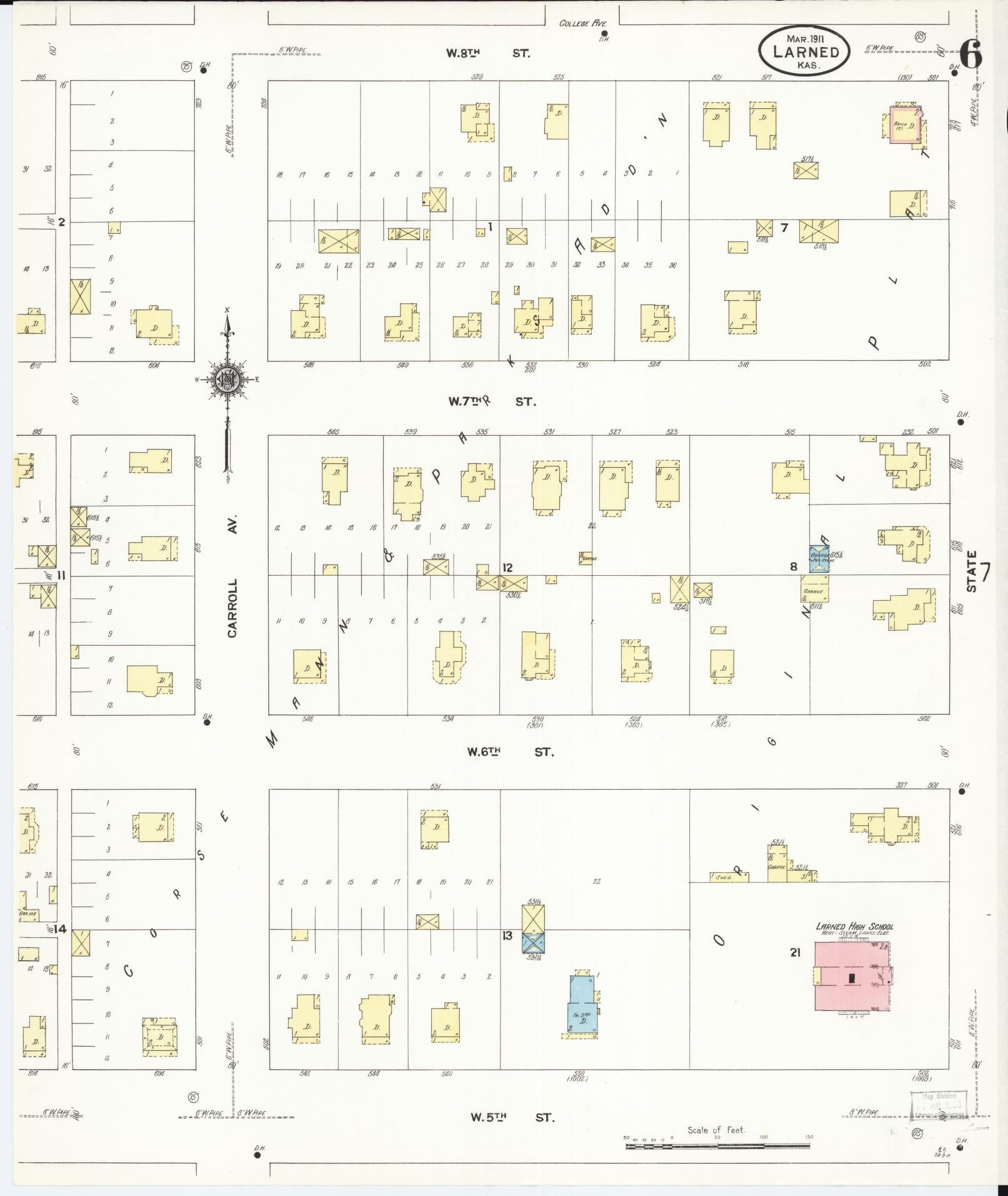 Sanborn Fire Insurance Map from Larned, Pawnee County, Kansas (1911), Sheet #0006 - Complete Map Set gallery image, historic Sanborn map, vintage wall art, Kansas Kansas
