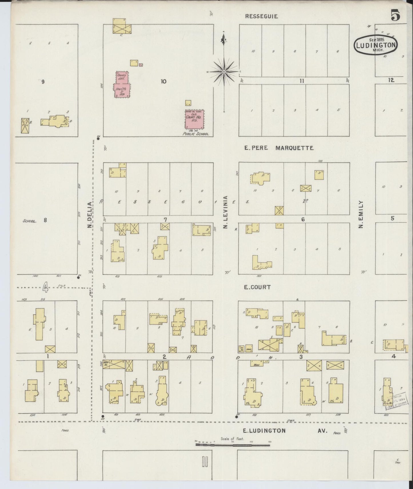 Sanborn Fire Insurance Map from Ludington, Mason County, Michigan (1895), Sheet #0005 - Complete Map Set gallery image, historic Sanborn map, vintage wall art, Michigan Michigan