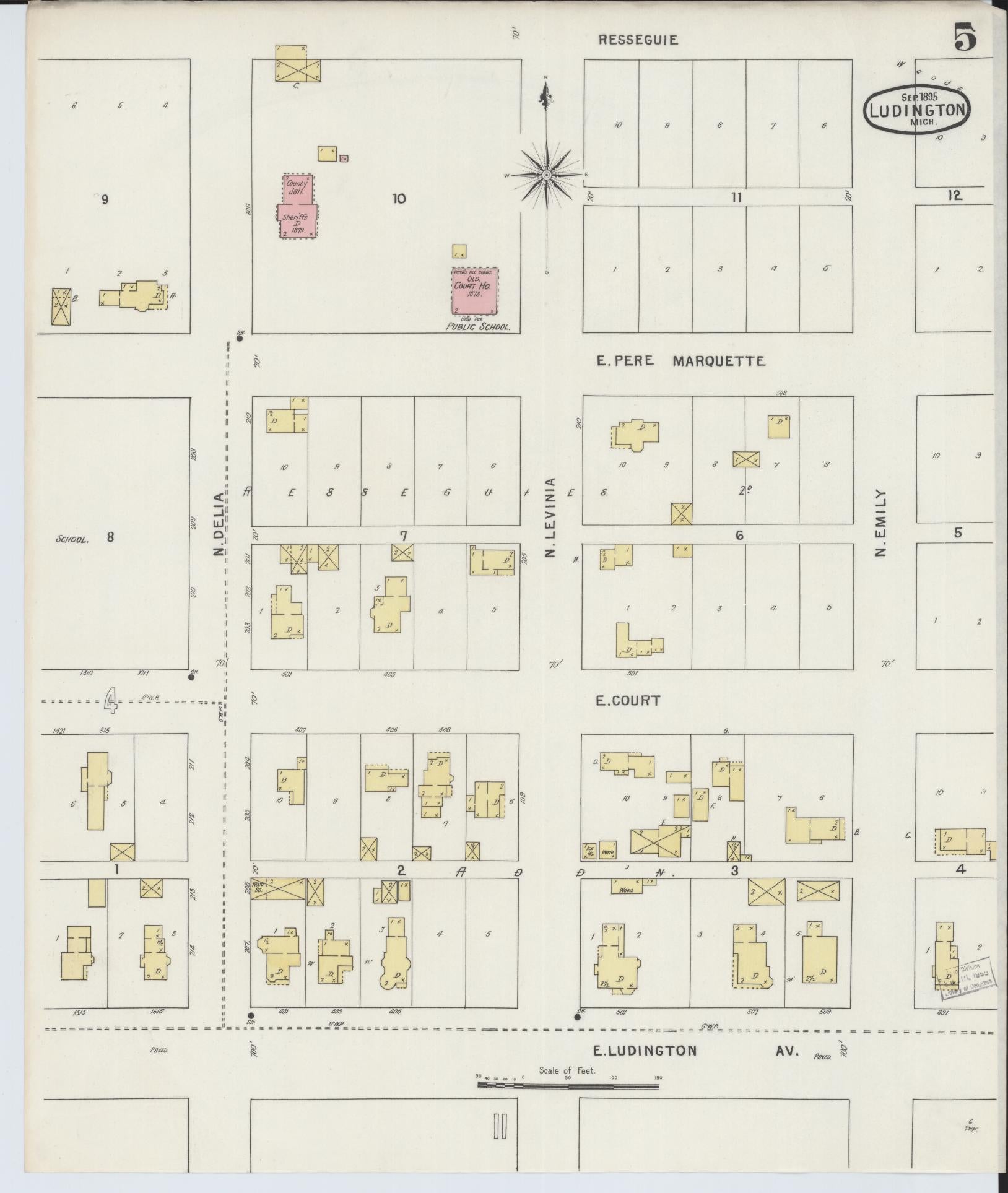Sanborn Fire Insurance Map from Ludington, Mason County, Michigan (1895), Sheet #0005 - Complete Map Set gallery image, historic Sanborn map, vintage wall art, Michigan Michigan