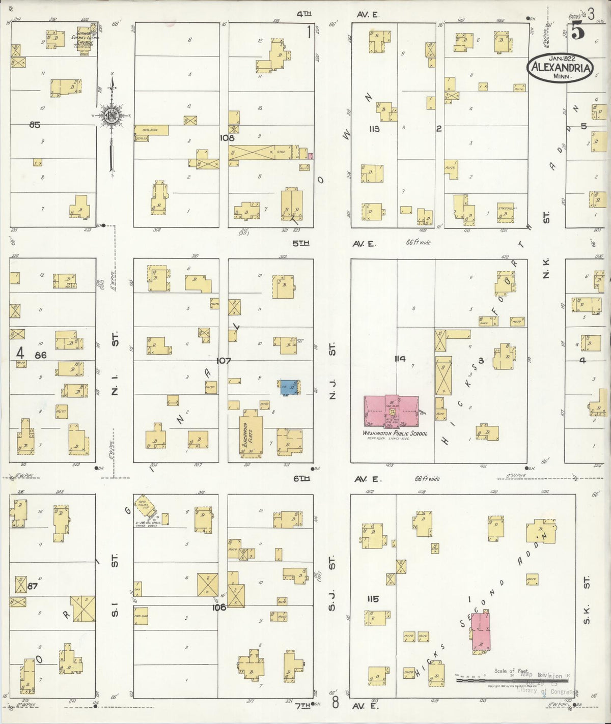Sanborn Fire Insurance Map from Alexandria, Douglas County, Minnesota (1922), Sheet #0005 - Complete Map Set gallery image, historic Sanborn map, vintage wall art, Minnesota Minnesota