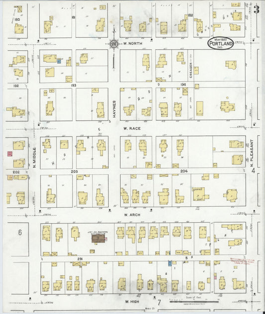 Sanborn Fire Insurance Map from Portland, Jay County, Indiana (1920), Sheet #0003 - Historic Sanborn Fire Insurance Map Print, vintage old map wall art, antique decor, genealogy gift, Indiana Indiana map