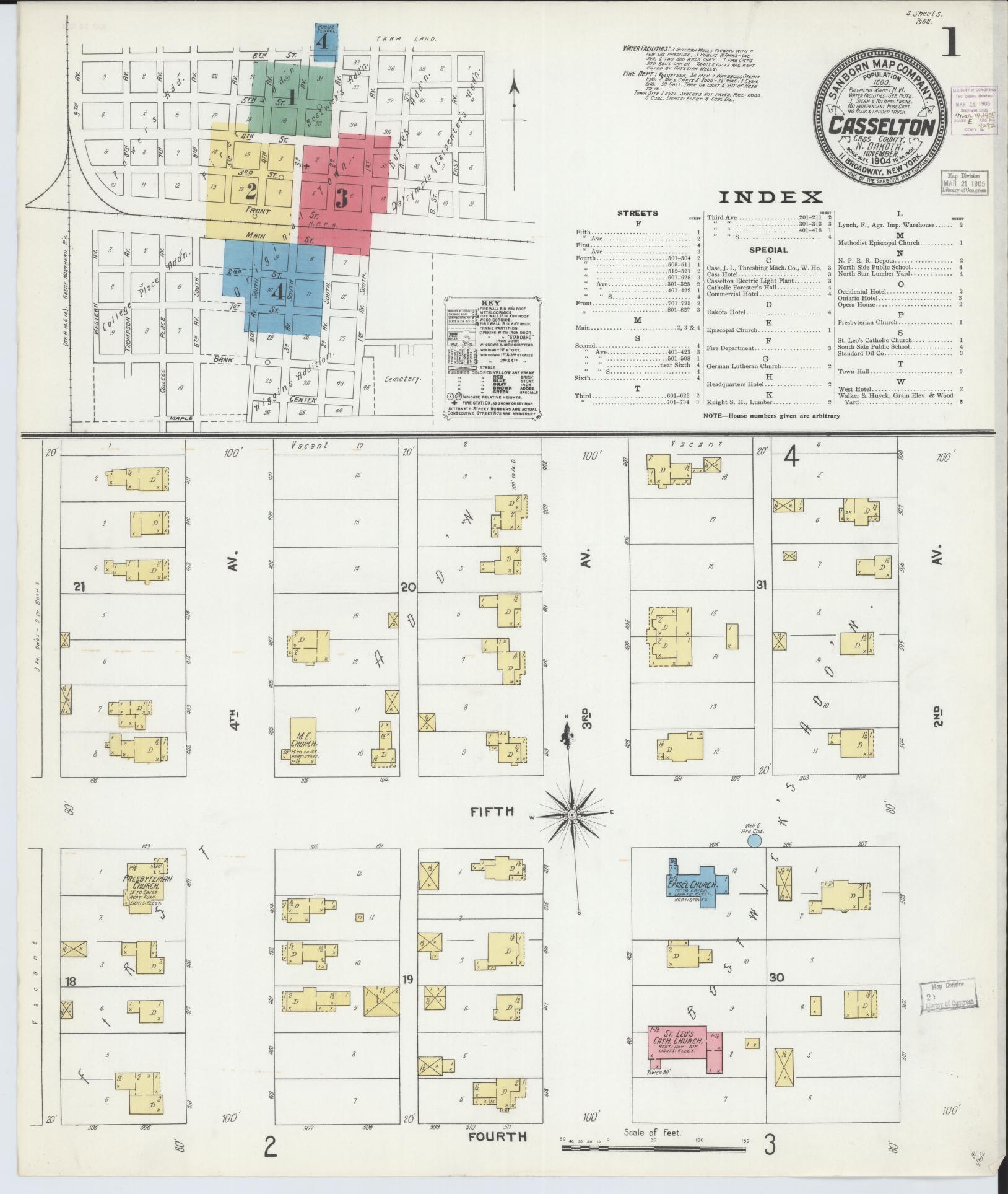 Sanborn Fire Insurance Map from Casselton, Cass County, North Dakota (1904), Sheet #0001 - Historic Sanborn Fire Insurance Map Print, vintage old map wall art, antique decor, genealogy gift, North Dakota North Dakota map