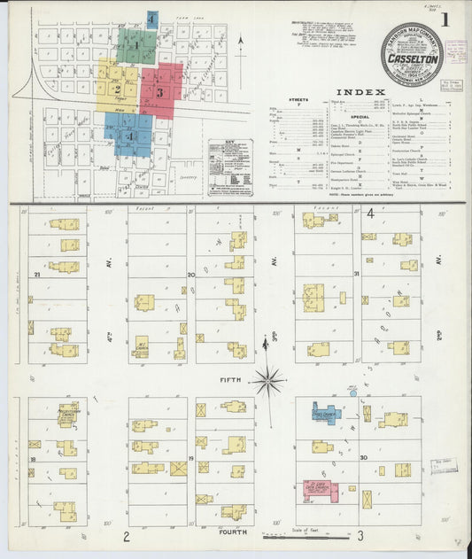 Sanborn Fire Insurance Map from Casselton, Cass County, North Dakota (1904), Sheet #0001 - Historic Sanborn Fire Insurance Map Print, vintage old map wall art, antique decor, genealogy gift, North Dakota North Dakota map