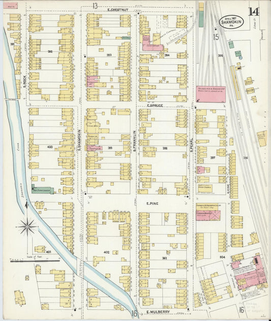 Sanborn Fire Insurance Map from Shamokin, Northumberland County, Pennsylvania (1907), Sheet #0014 - Historic Sanborn Fire Insurance Map Print, vintage old map wall art, antique decor, genealogy gift, Pennsylvania Pennsylvania map