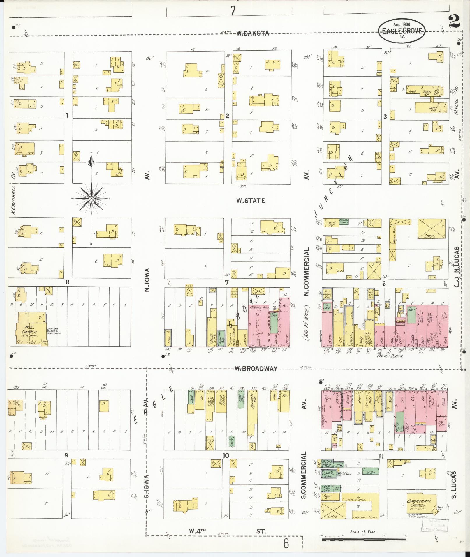 Sanborn Fire Insurance Map from Eagle Grove, Wright County, Iowa (1900), Sheet #0002 - Historic Sanborn Fire Insurance Map Print, vintage old map wall art