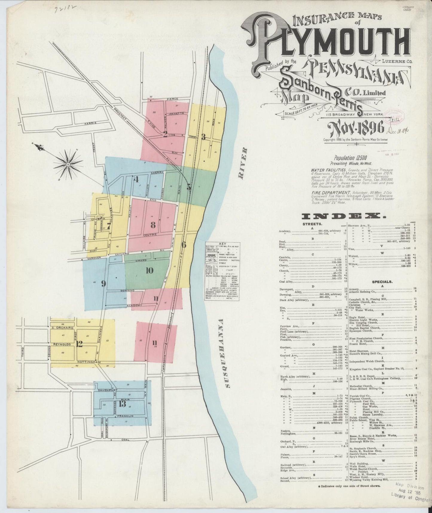 Sanborn Fire Insurance Map from Plymouth, Luzerne County, Pennsylvania (1896), Sheet #0001 - Complete Map Set gallery image, historic Sanborn map, vintage wall art, Pennsylvania Pennsylvania