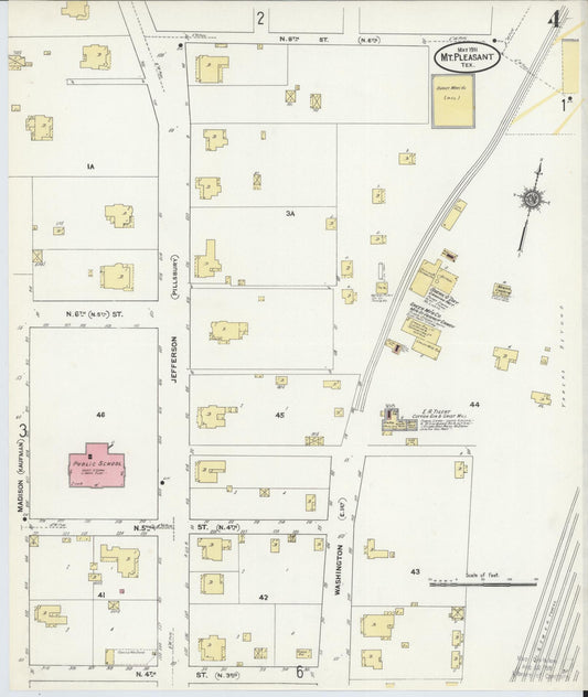 Sanborn Fire Insurance Map from Mount Pleasant, Titus County, Texas (1911), Sheet #0004 - Historic Sanborn Fire Insurance Map Print, vintage old map wall art, antique decor, genealogy gift, Texas Texas map