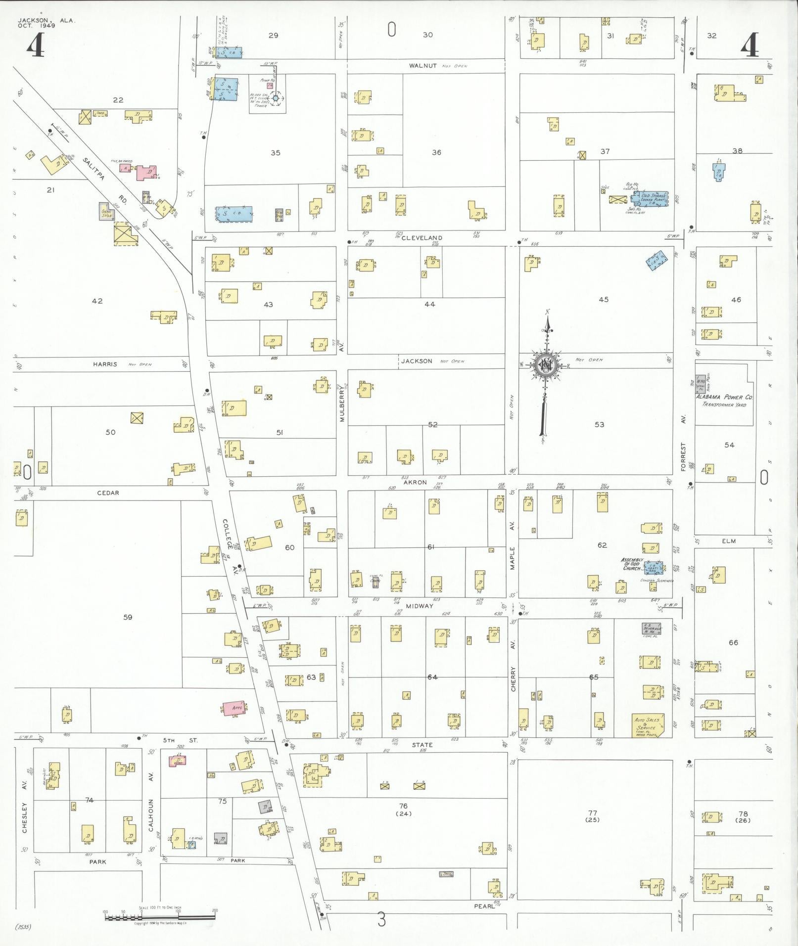 Sanborn Fire Insurance Map from Jackson, Clarke County, Alabama (1949), Sheet #0004 - Historic Sanborn Fire Insurance Map Print, vintage old map wall art, antique decor, genealogy gift, Alabama Alabama map