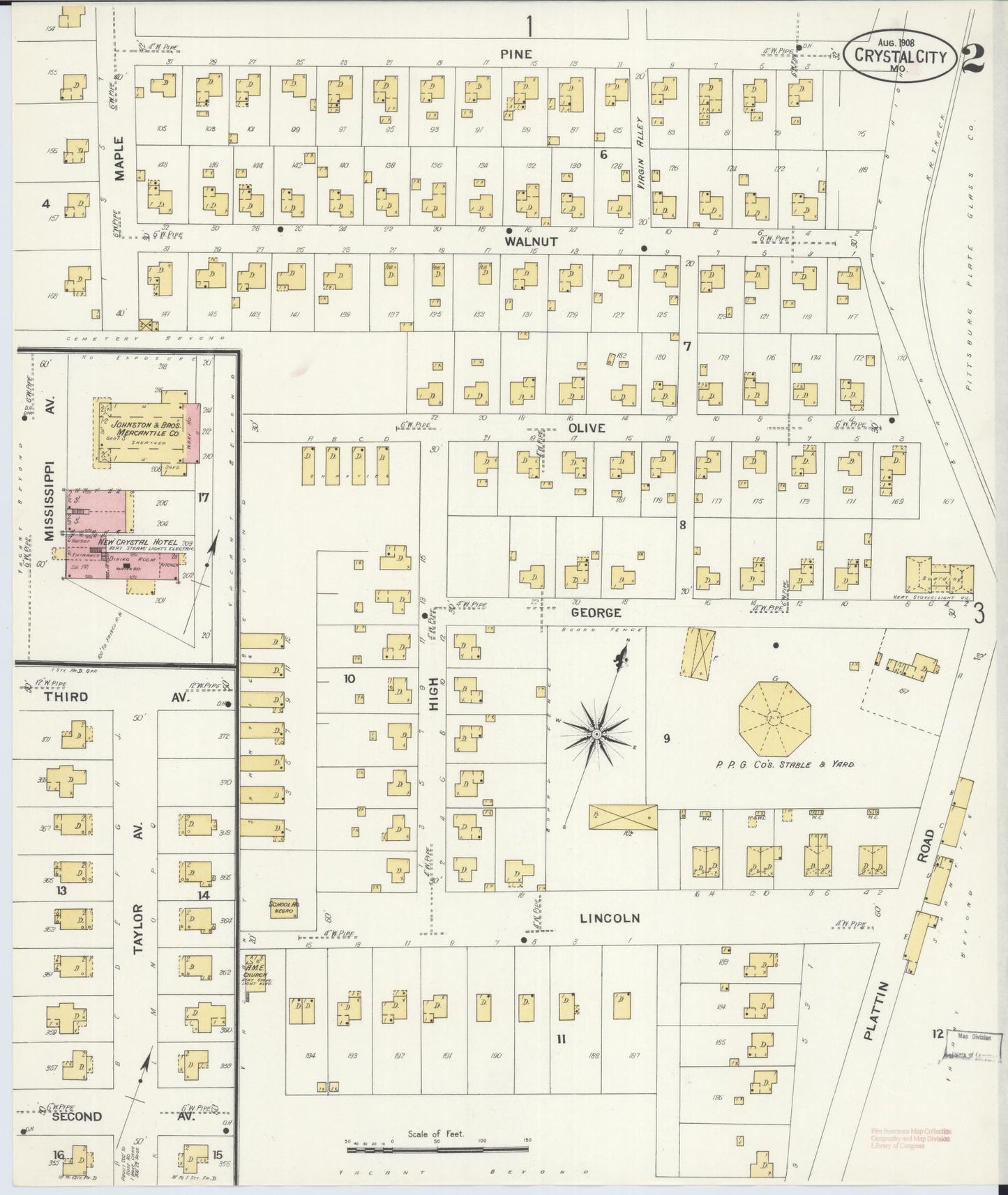 Sanborn Fire Insurance Map from Crystal City, Jefferson County, Missouri (1908), Sheet #0002 - Complete Map Set gallery image, historic Sanborn map, vintage wall art, Missouri Missouri