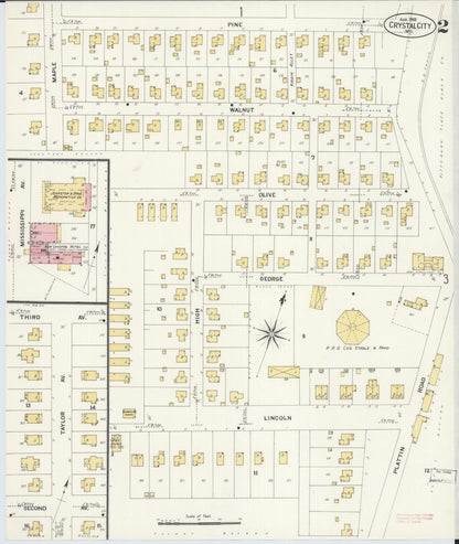 Sanborn Fire Insurance Map from Crystal City, Jefferson County, Missouri (1908), Sheet #0002 - Complete Map Set gallery image, historic Sanborn map, vintage wall art, Missouri Missouri
