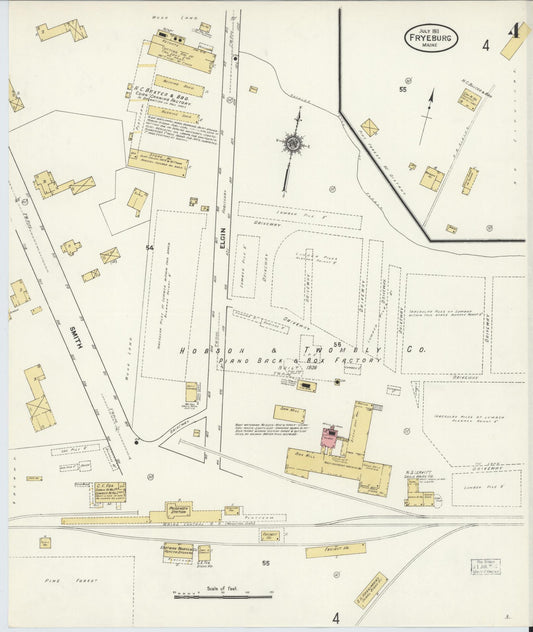 Sanborn Fire Insurance Map from Fryeburg, Oxford County, Maine (1911), Sheet #0004 - Historic Sanborn Fire Insurance Map Print, vintage old map wall art, antique decor, genealogy gift, Maine Maine map
