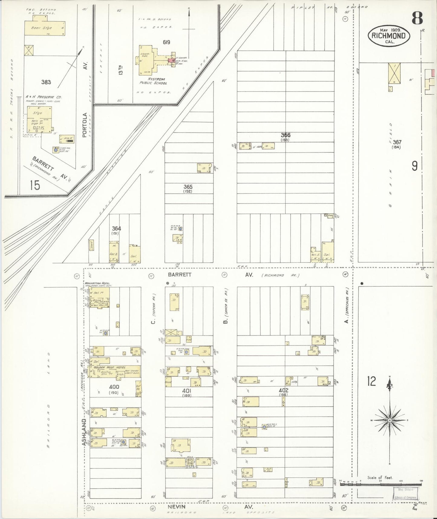 Sanborn Fire Insurance Map from Richmond, Contra Costa County, California (1909), Sheet #0008 - Complete Map Set gallery image, historic Sanborn map, vintage wall art, California California