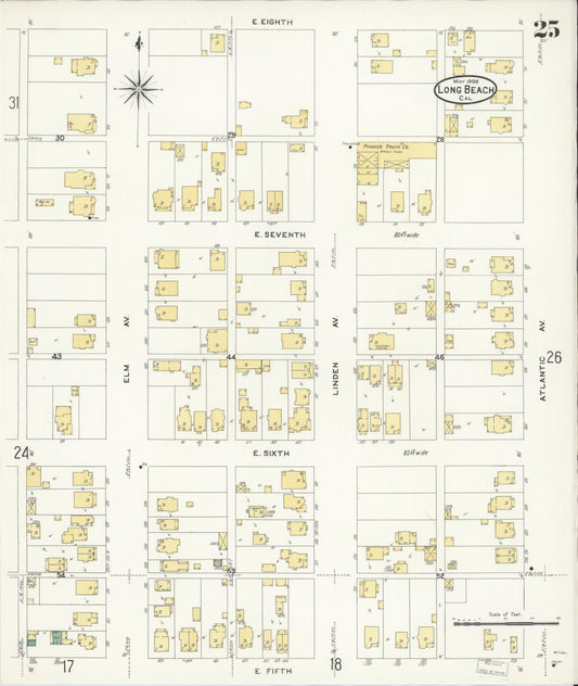 Sanborn Fire Insurance Map from Long Beach, Los Angeles County, California (1908), Sheet #0025 - Historic Sanborn Fire Insurance Map Print, vintage old map wall art, antique decor, genealogy gift, California California map