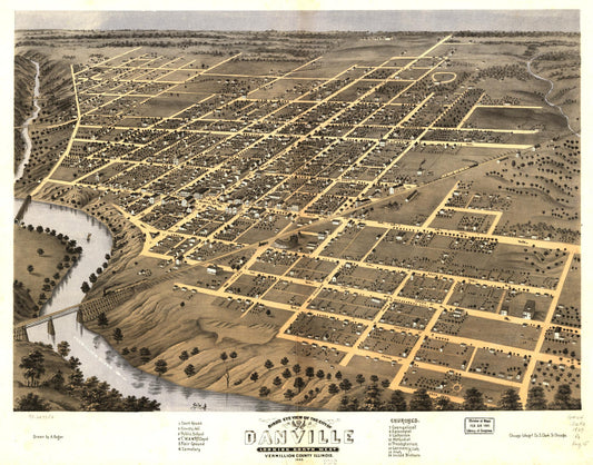 Bird's eye view of the city of Danville, Vermillion County, Illinois 1869. (1869) – Historic Bird’s-Eye View Panorama Print