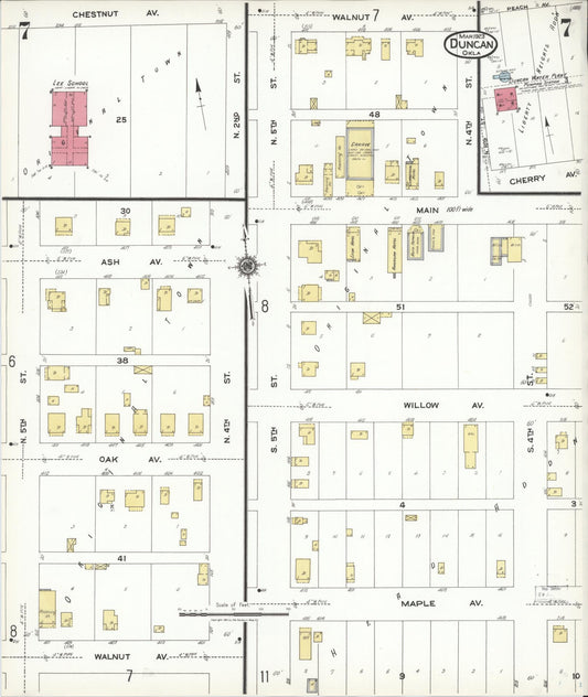 Sanborn Fire Insurance Map from Duncan, Stephens County, Oklahoma (1923), Sheet #0007 - Historic Sanborn Fire Insurance Map Print, vintage old map wall art, antique decor, genealogy gift, Oklahoma Oklahoma map
