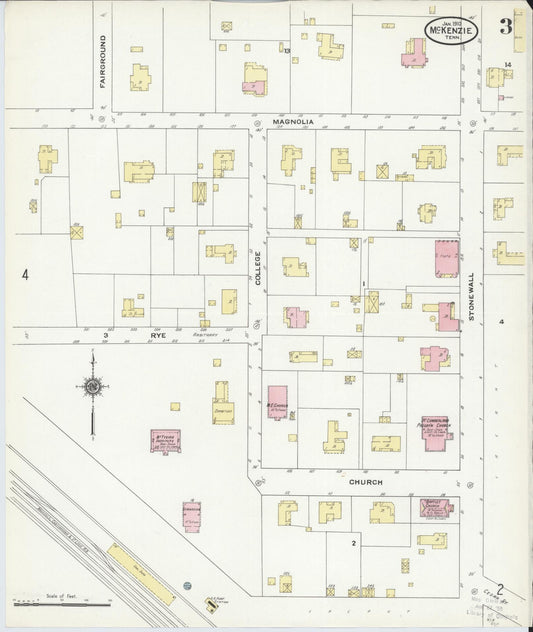 Sanborn Fire Insurance Map from McKenzie, Carroll County, Tennessee (1910), Sheet #0003 - Historic Sanborn Fire Insurance Map Print, vintage old map wall art, antique decor, genealogy gift, Tennessee Tennessee map