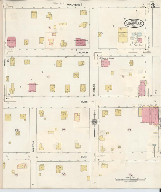 Sanborn Fire Insurance Map from Lewisville, Denton County, Texas (1934), Sheet #0003 - Historic Sanborn Fire Insurance Map Print, vintage old map wall art, antique decor, genealogy gift, Texas Texas map