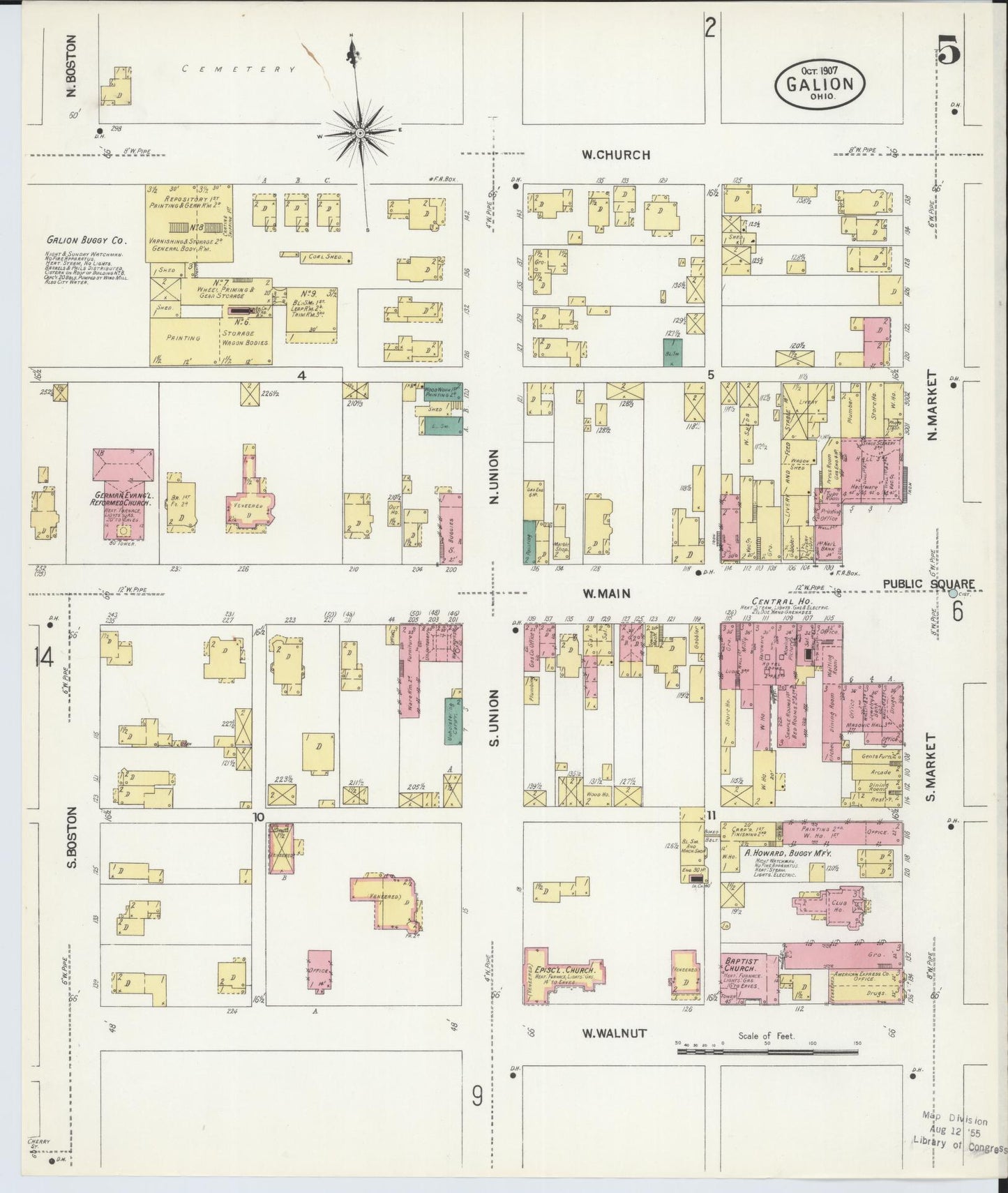 Sanborn Fire Insurance Map from Galion, Crawford County, Ohio (1907), Sheet #0005 - Complete Map Set gallery image, historic Sanborn map, vintage wall art, Ohio Ohio