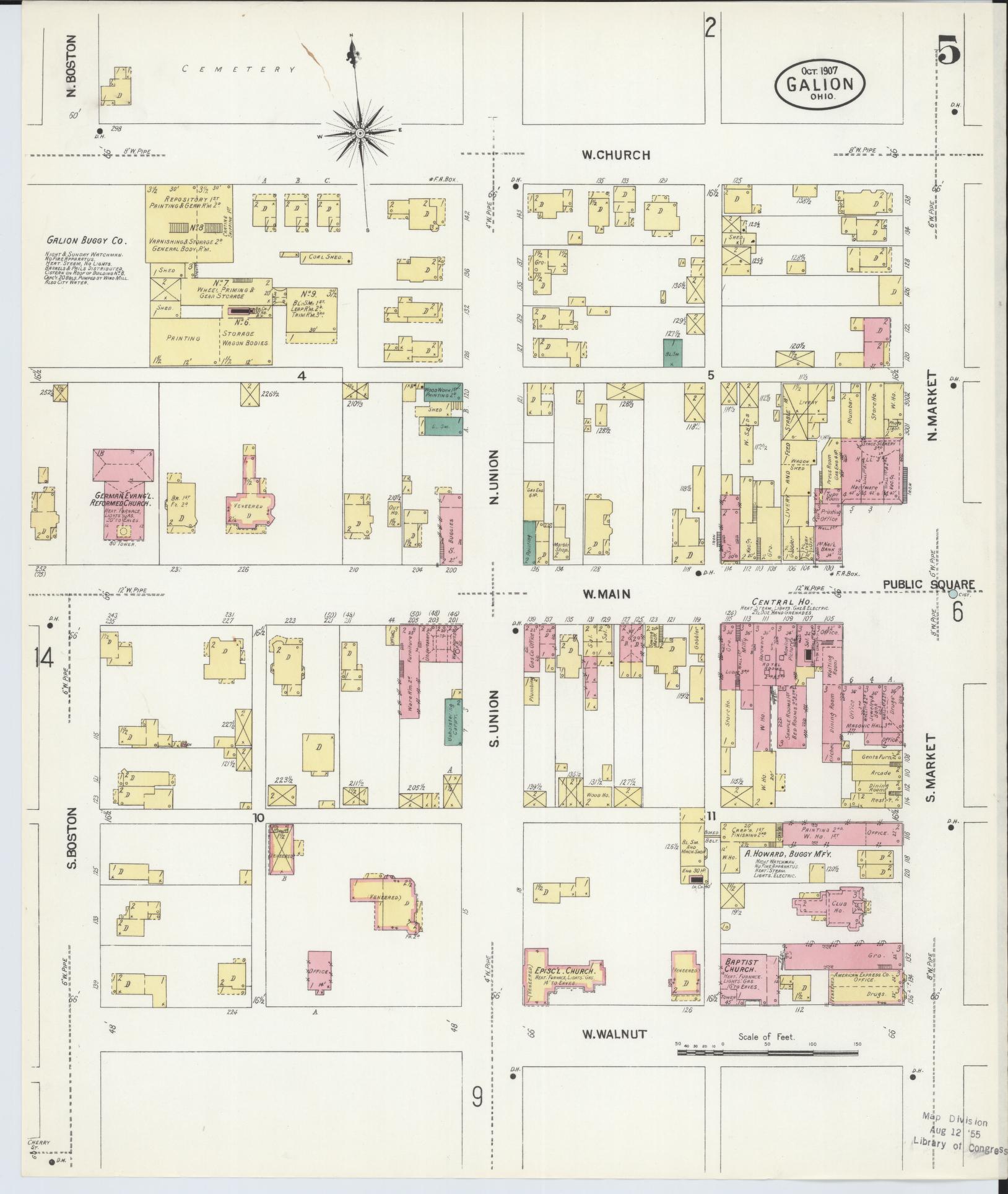 Sanborn Fire Insurance Map from Galion, Crawford County, Ohio (1907), Sheet #0005 - Complete Map Set gallery image, historic Sanborn map, vintage wall art, Ohio Ohio