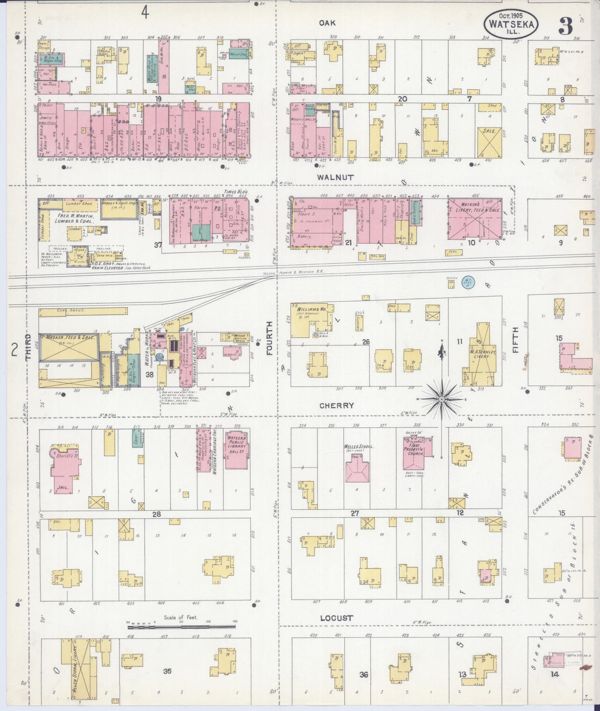 Sanborn Fire Insurance Map from Watseka, Iroquois County, Illinois (1905), Sheet #0003 - Complete Map Set gallery image, historic Sanborn map, vintage wall art, Illinois Illinois