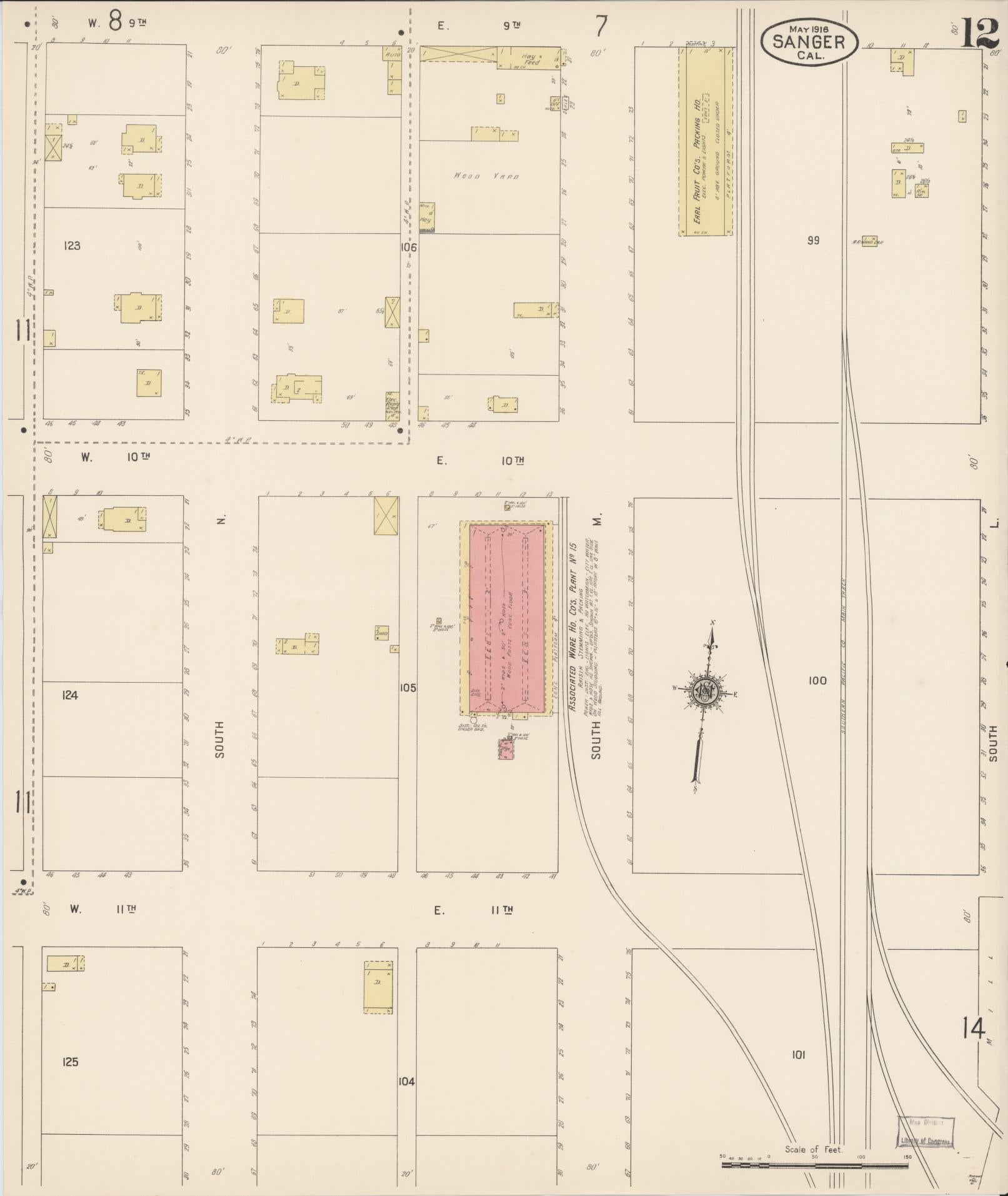 Sanborn Fire Insurance Map from Sanger, Fresno County, California (1916), Sheet #0012 - Complete Map Set gallery image, historic Sanborn map, vintage wall art, California California